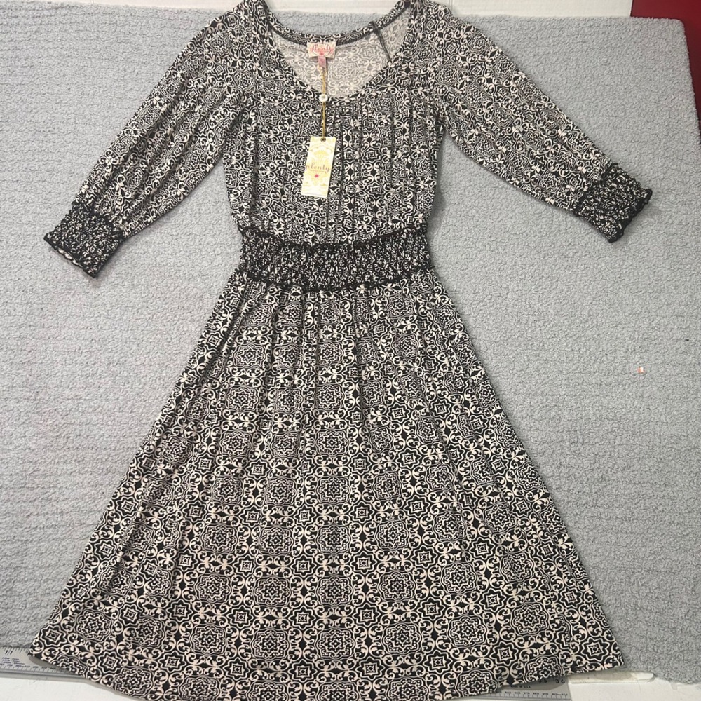 Plenty‎ by Tracy Reese Smocked Peasant Dress P Black Medallion Kimono Boho NWT